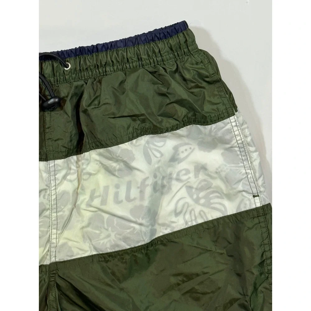 VTG Y2K Tommy Hilfiger Swim Trunks Mens M Green Tropical Bathing Suit Shorts 90s